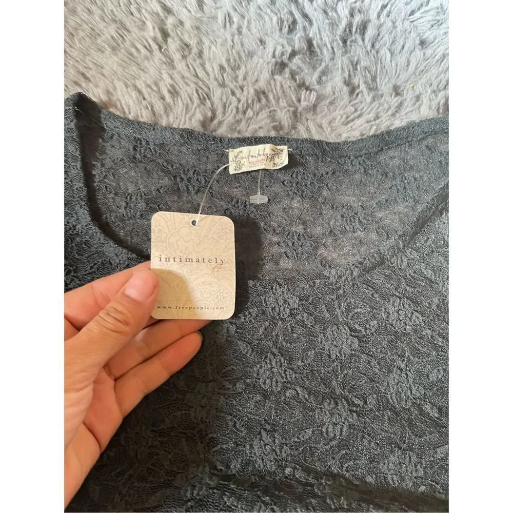NWT free people all lace ruched side‎ crew neck blouse small